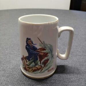 Norman Rockwell Braving The Storm Mug 1985 Museum Collection Gold Trim Seafarer